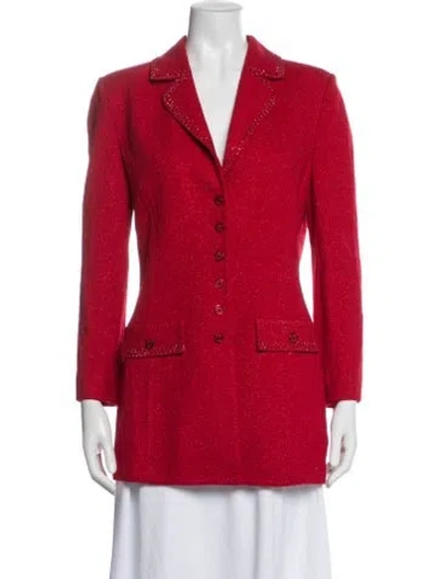 Pre-owned St John Tweed Pattern Blazer In Red