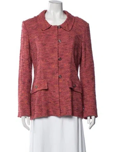 Pre-owned St John Tweed Pattern Blazer In Red