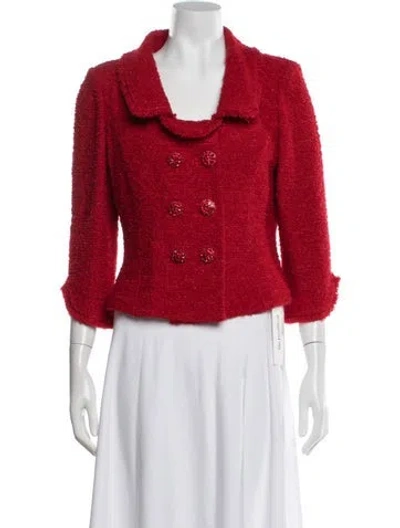 Pre-owned St John Tweed Pattern Blazer In Red