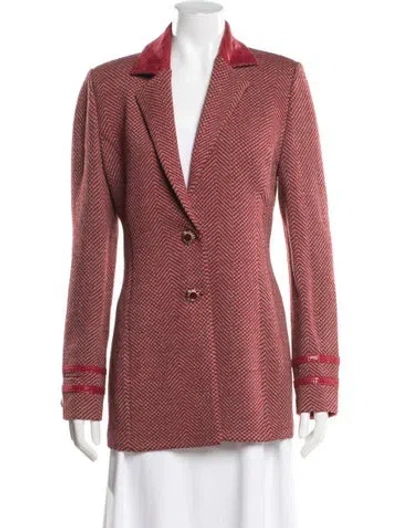 Pre-owned St John Tweed Pattern Blazer In Red