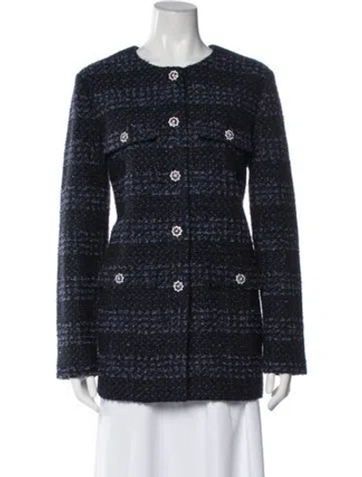 Pre-owned St John Tweed Pattern Blazer W/ Tags In Blue
