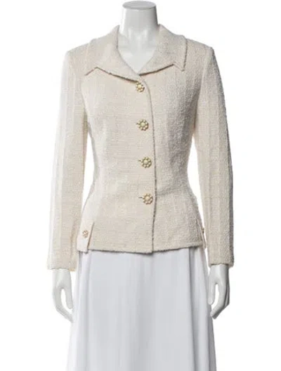 Pre-owned St John Tweed Pattern Blazer In White