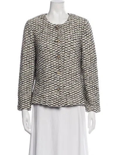 Pre-owned St John Tweed Pattern Blazer In White