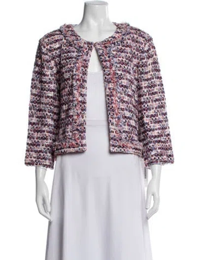 Pre-owned St John Tweed Pattern Blazer In White