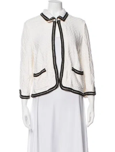 Pre-owned St John Tweed Pattern Blazer In White