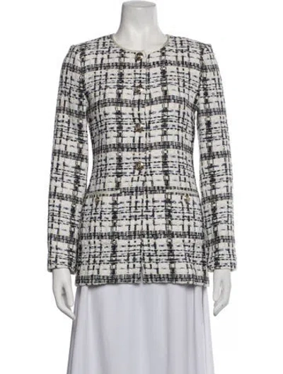 Pre-owned St John Tweed Pattern Blazer In White