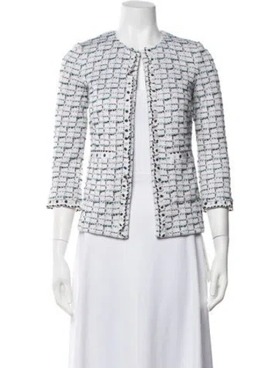 Pre-owned St John Tweed Pattern Blazer In White