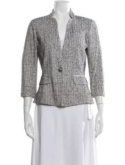 Pre-owned St John Tweed Pattern Blazer In White