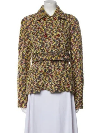 Pre-owned St John Tweed Pattern Blazer In Yellow