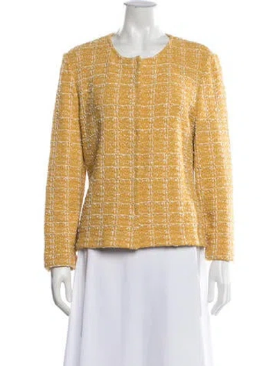 Pre-owned St John Tweed Pattern Blazer In Yellow