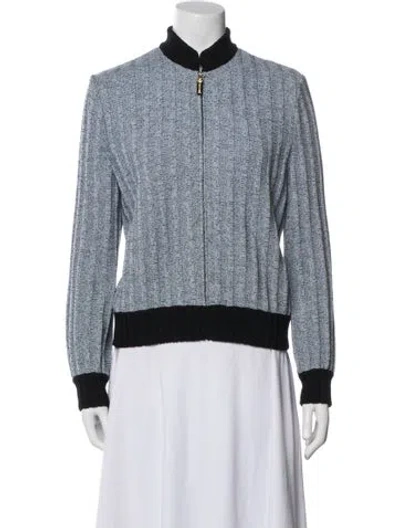 Pre-owned St John Tweed Pattern Bomber Jacket In Blue