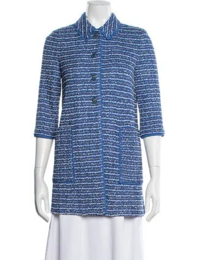 Pre-owned St John Tweed Pattern Coat In Blue