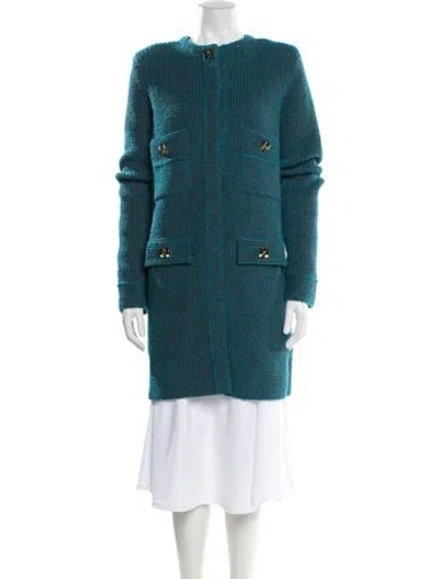 Pre-owned St John Tweed Pattern Coat In Blue