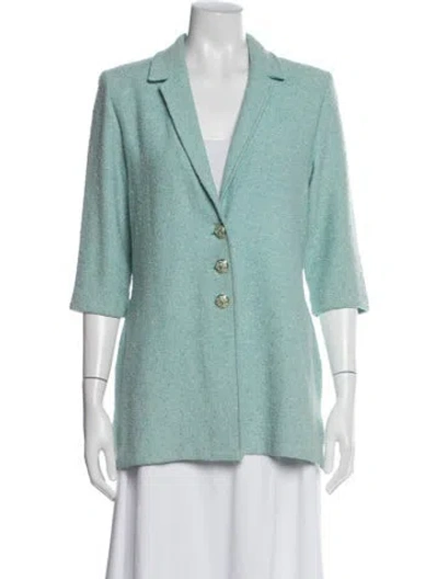Pre-owned St John Tweed Pattern Coat In Blue