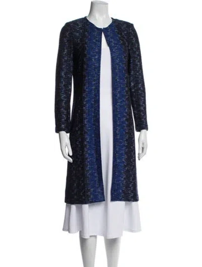 Pre-owned St John Tweed Pattern Coat In Blue