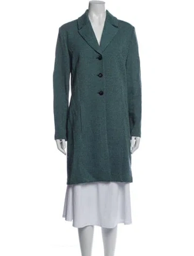 Pre-owned St John Tweed Pattern Coat In Blue