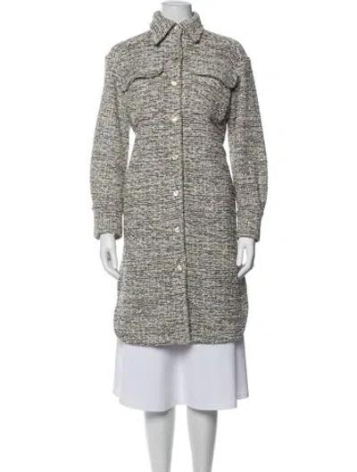 Pre-owned St John Tweed Pattern Coat In Blue