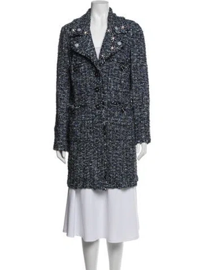 Pre-owned St John Tweed Pattern Coat In Blue