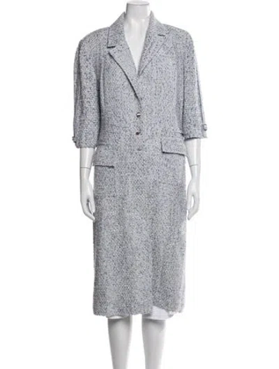 Pre-owned St John Tweed Pattern Coat In Blue