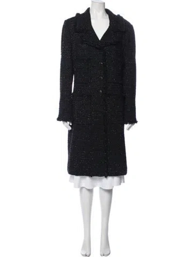 Pre-owned St John Tweed Pattern Coat In Blue