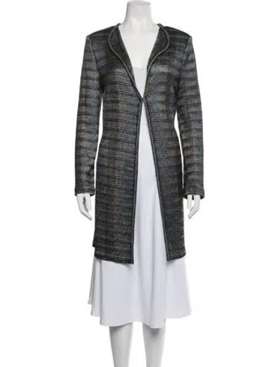 Pre-owned St John Tweed Pattern Coat In Blue
