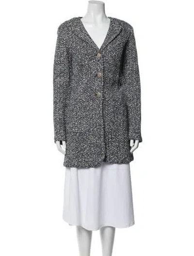 Pre-owned St John Tweed Pattern Coat In Blue