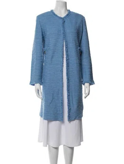 Pre-owned St John Tweed Pattern Coat In Blue