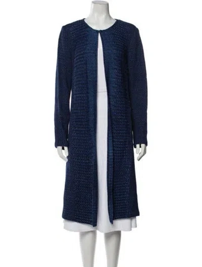 Pre-owned St John Tweed Pattern Coat In Blue