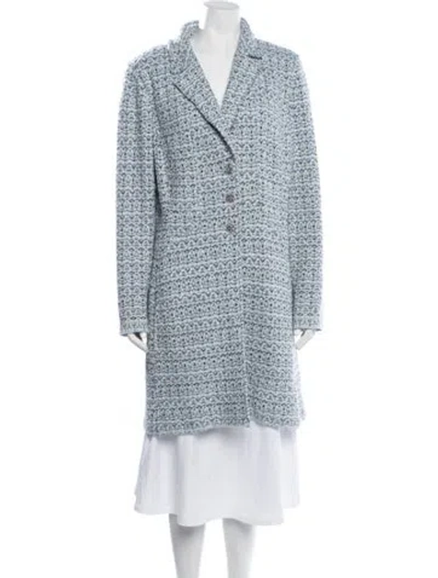Pre-owned St John Tweed Pattern Coat In Blue