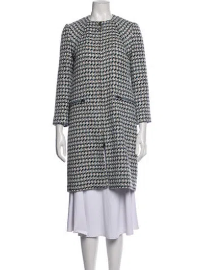 Pre-owned St John Tweed Pattern Coat In Blue