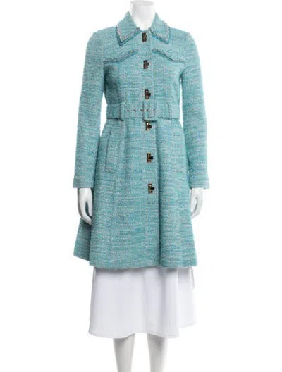 Pre-owned St John Tweed Pattern Coat In Blue