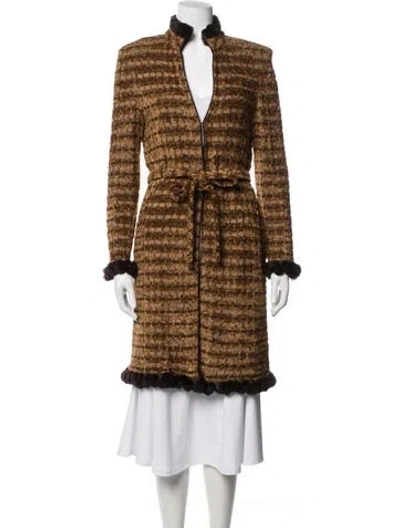 Pre-owned St John Tweed Pattern Coat In Brown