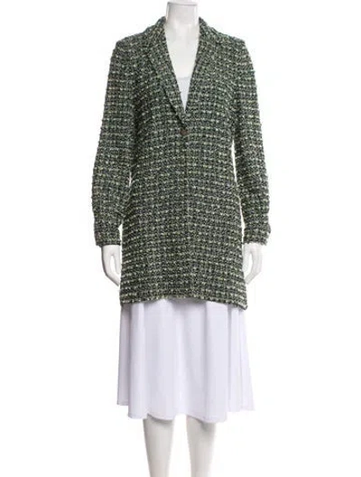 Pre-owned St John Tweed Pattern Coat In Green