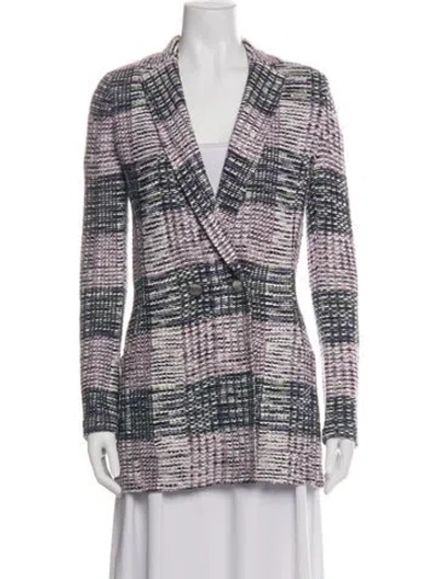 Pre-owned St John Tweed Pattern Coat In Green