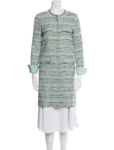 Pre-owned St John Tweed Pattern Coat In Green