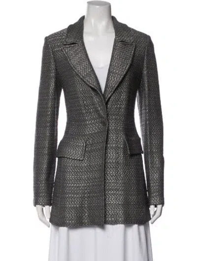 Pre-owned St John Tweed Pattern Coat In Grey