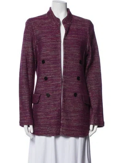 Pre-owned St John Tweed Pattern Coat In Purple