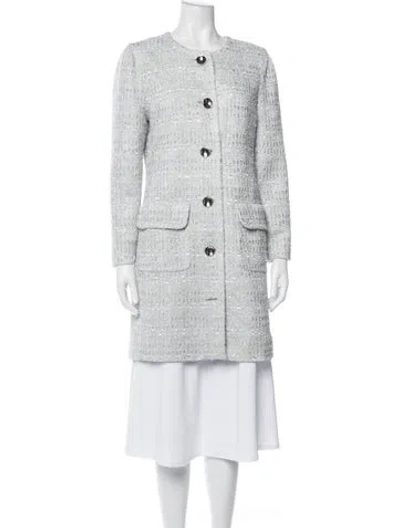 Pre-owned St John Tweed Pattern Coat W/ Tags In Grey/metallic