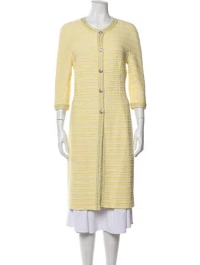 Pre-owned St John Tweed Pattern Coat In Yellow