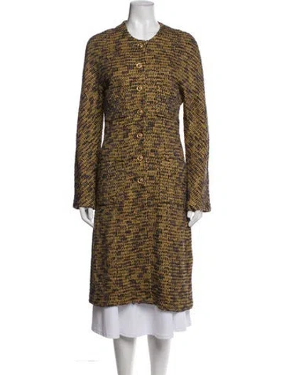 Pre-owned St John Tweed Pattern Coat In Yellow