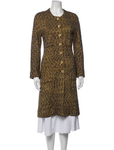 Pre-owned St John Tweed Pattern Coat In Yellow