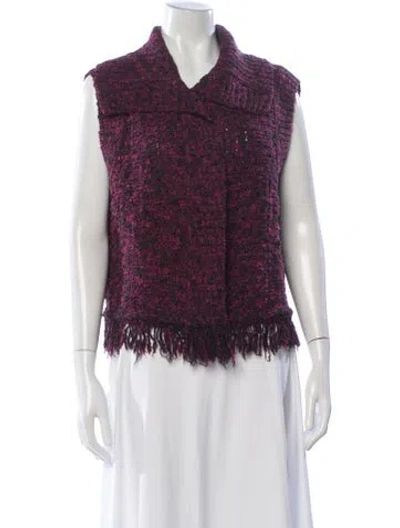 Pre-owned St John Tweed Pattern Cowl Neck Sweater In Purple