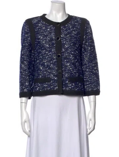 Pre-owned St John Tweed Pattern Crew Neck Sweater In Blue