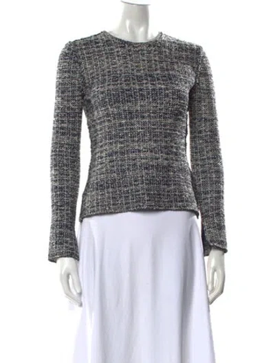 Pre-owned St John Tweed Pattern Crew Neck Sweater In Blue