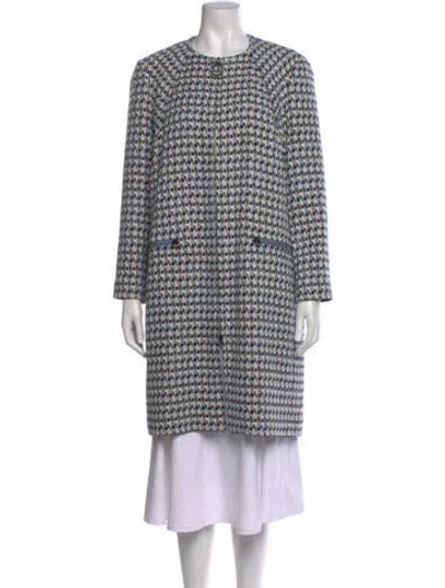 Pre-owned St John Tweed Pattern Crew Neck Sweater In Blue