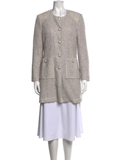 Pre-owned St John Tweed Pattern Crew Neck Sweater In Gray