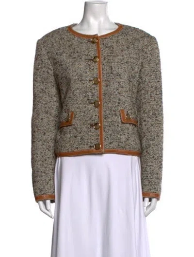 Pre-owned St John Tweed Pattern Crew Neck Sweater In Neutrals