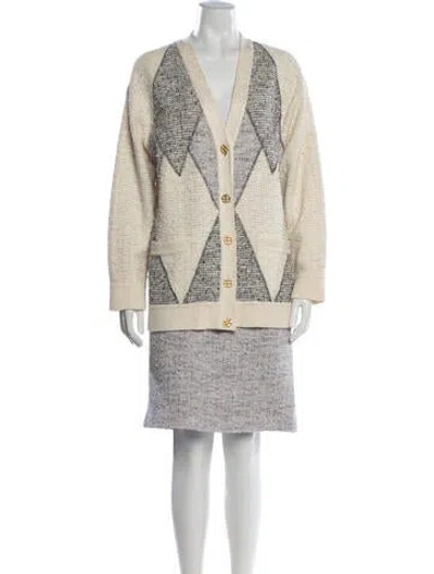 Pre-owned St John Tweed Pattern Crew Neck Sweater In Neutrals