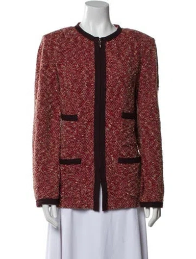 Pre-owned St John Tweed Pattern Crew Neck Sweater In Red