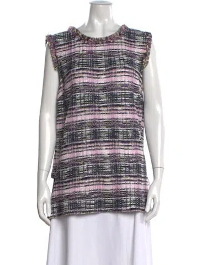 Pre-owned St John Tweed Pattern Crew Neck Top In Purple